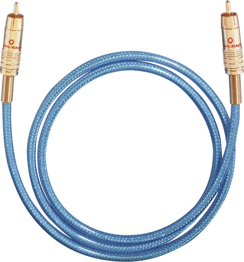 Blaues, hochwertiges Kabel mit zwei vergoldeten RCA-Steckern für Audioverbindungen.