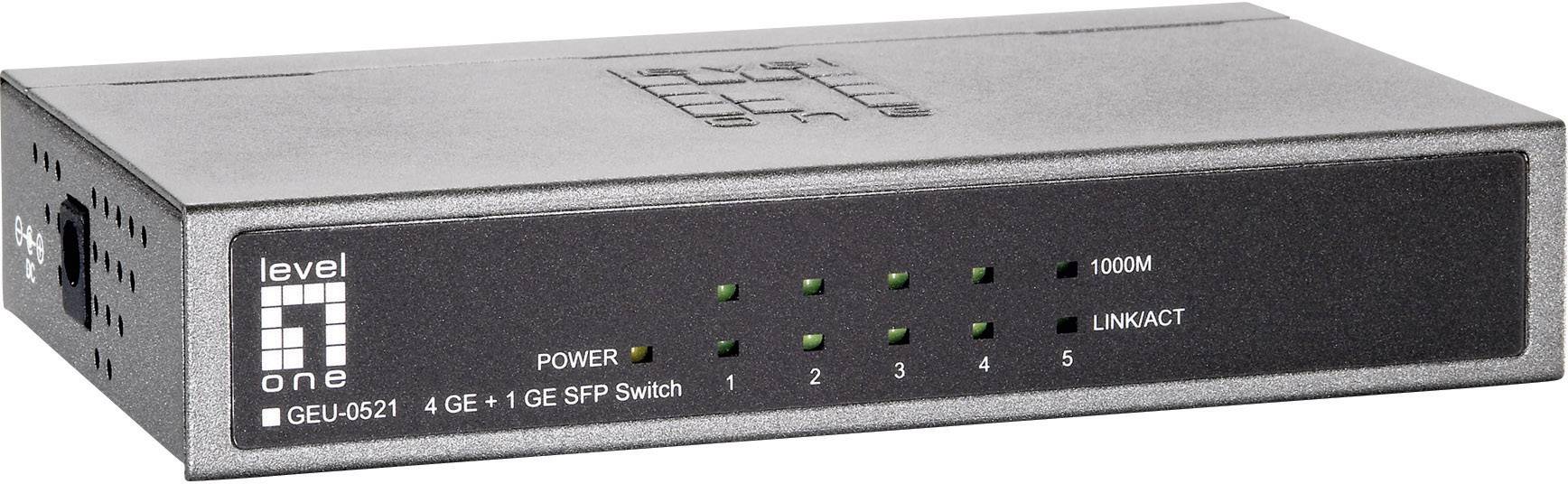 LevelOne GEU-0521 - Switch - unmanaged - 4 x 10/100/1000 + 1 x Gigabit SFP