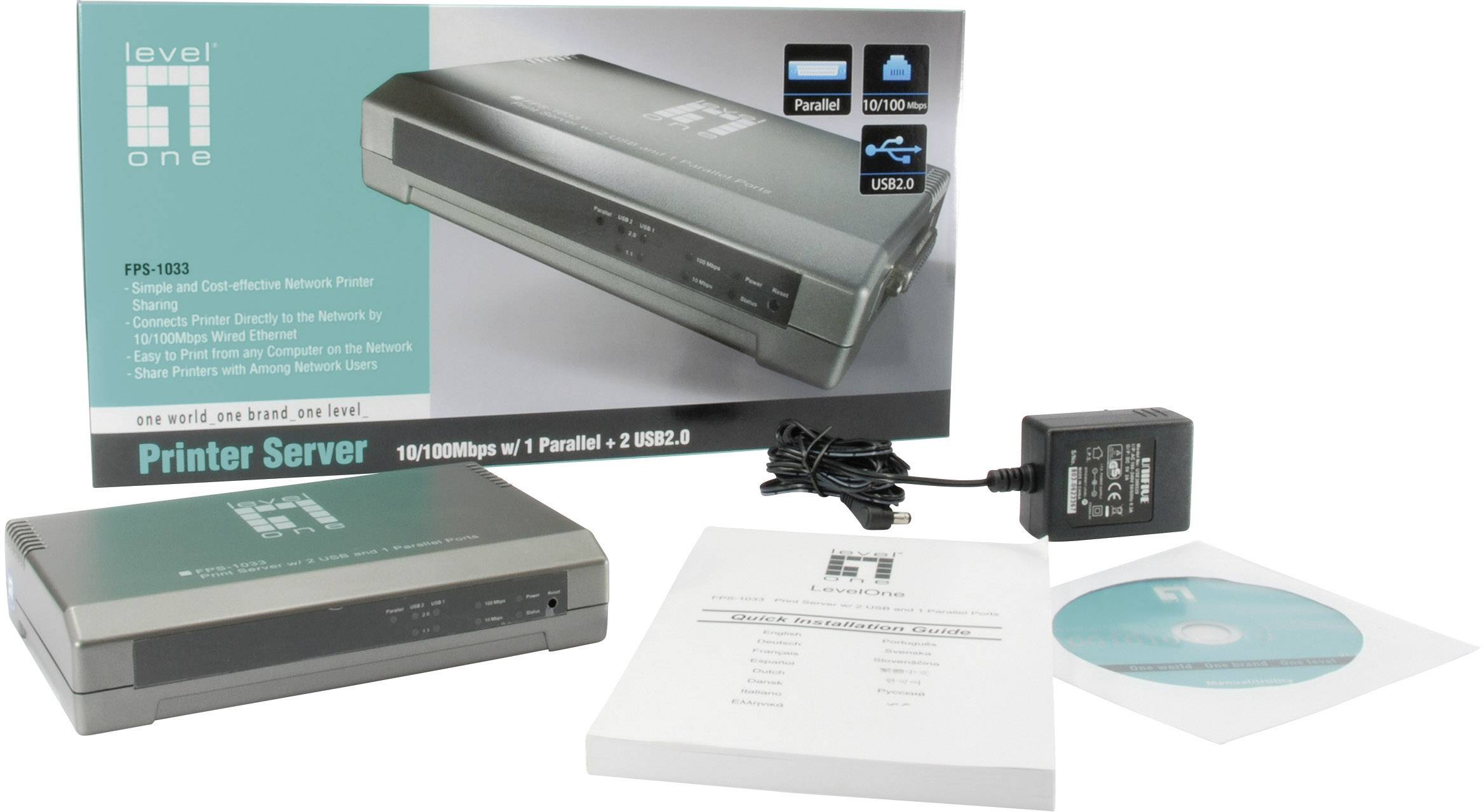 LevelOne FPS-1033 Netzwerk Printserver LAN (10/100 MBit/s), USB, Parallel (IEEE 1284)