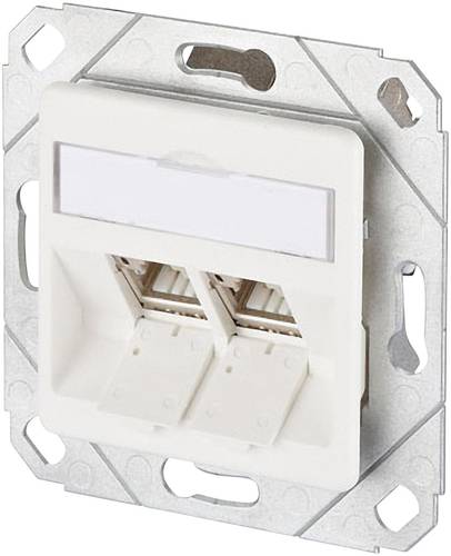 Netzwerkdose Unterputz Einsatz mit Zentralplatte CAT 6a 2 Port Reinweiß