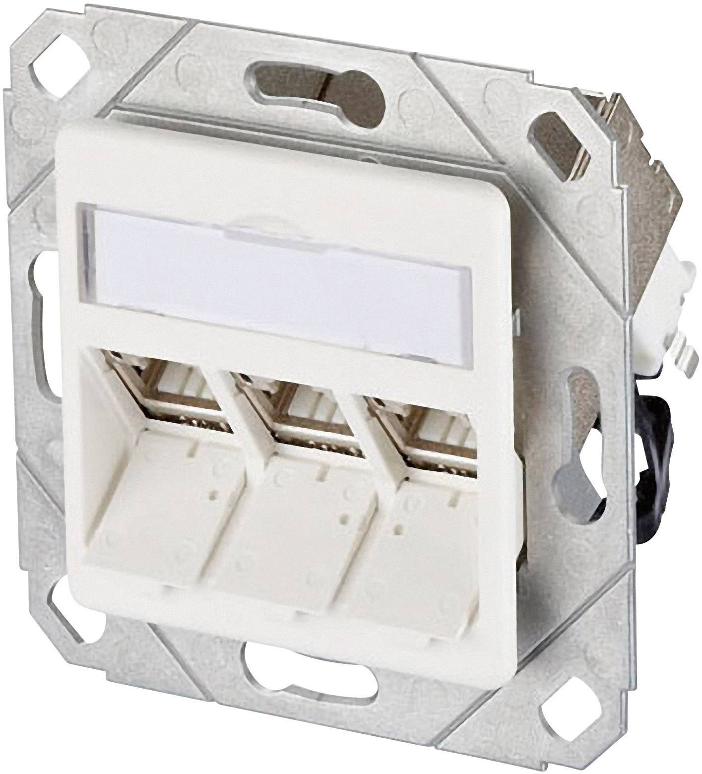 Metz Connect Netzwerkdose Unterputz Einsatz mit Zentralplatte CAT 6a 3 Port Reinweiß