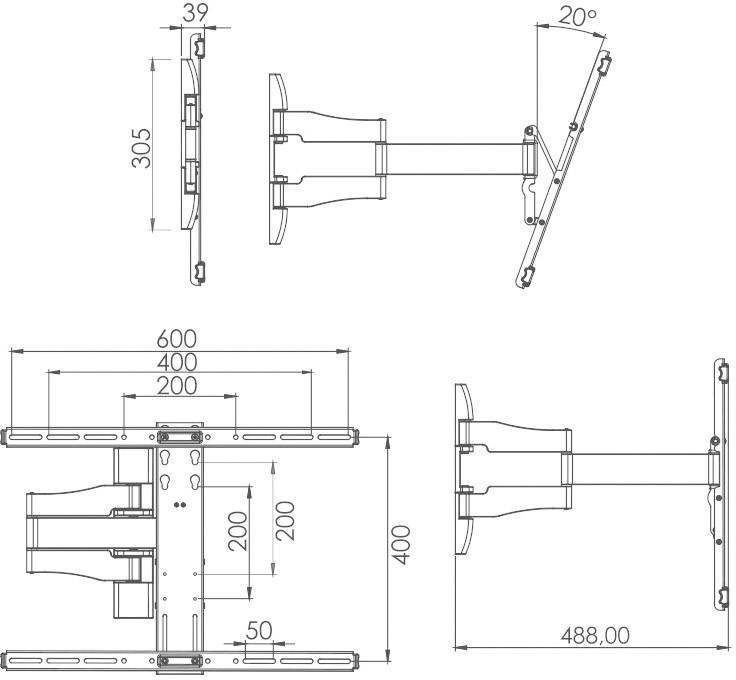 VCM Morgenthaler WS 100 SLIM TV-Wandhalterung 66,0cm (26") - 139,7cm (55") Neigbar+Schwenkbar
