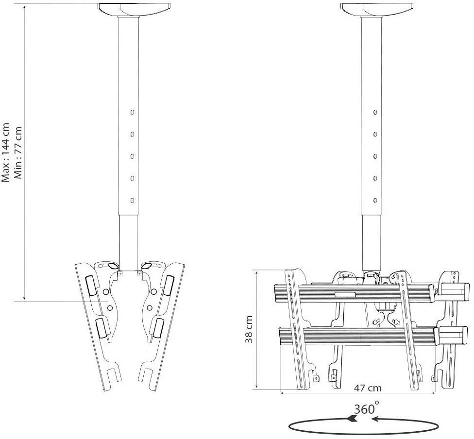 VCM Morgenthaler TDH 3 DOUBLE TV-Deckenhalterung 61,0 cm (24") - 94,0 cm (37") Neigbar+Schwenkbar