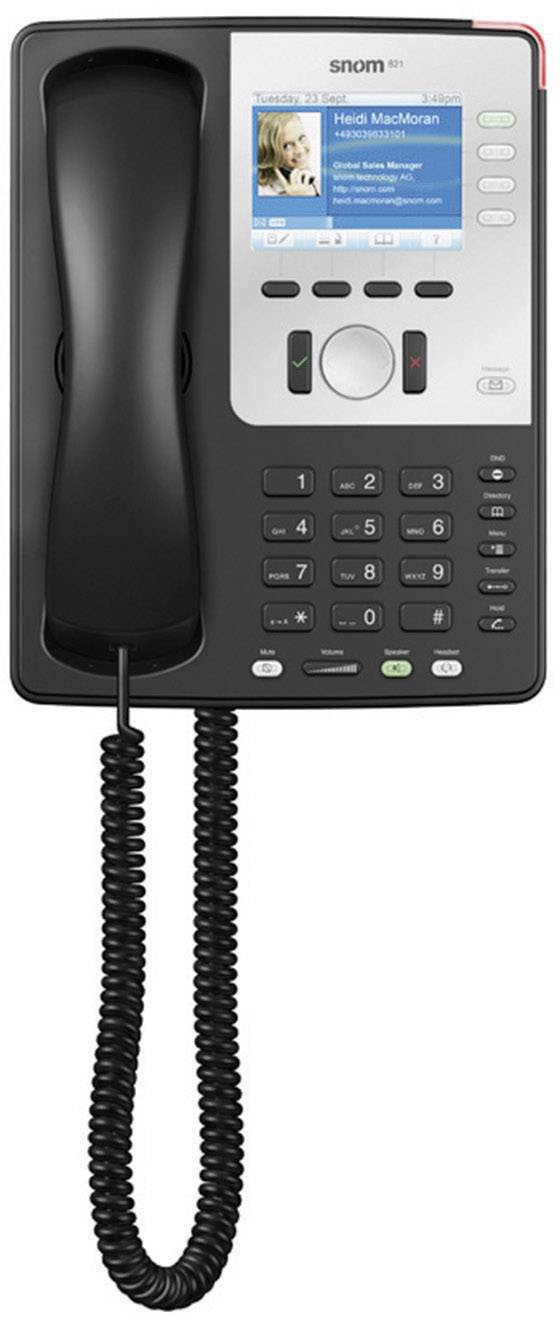 SNOM 821 Systemtelefon,VoIP Headsetanschluss, Freisprechen Farbdisplay Schwarz, Silber