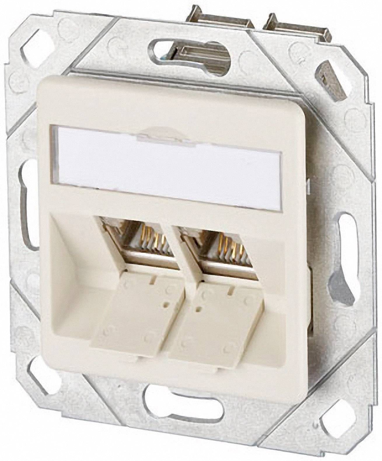 Metz Connect Netzwerkdose Unterputz Einsatz mit Zentralplatte CAT 6 2 Port Perlweiß