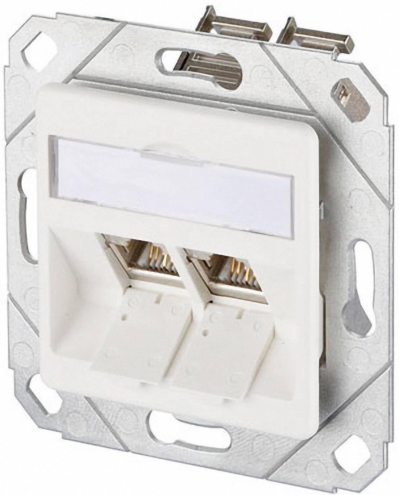 Metz Connect Netzwerkdose Unterputz Einsatz mit Zentralplatte CAT 6 2 Port Reinweiß