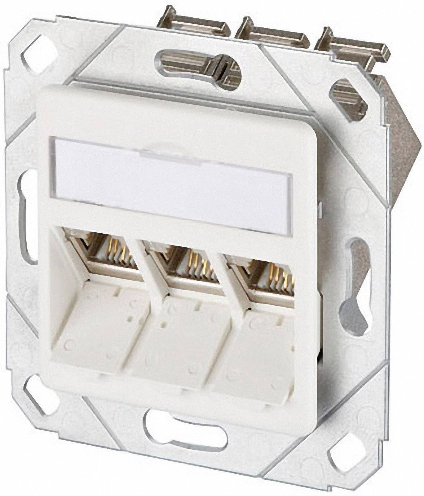 Metz Connect Netzwerkdose Unterputz Einsatz mit Zentralplatte CAT 6 3 Port Reinweiß