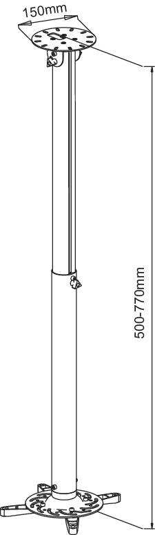 Technische Zeichnung einer höhenverstellbaren Stange mit Boden- und Deckenelementen. Maße: 150mm Breite, 530-1700mm Höhe.