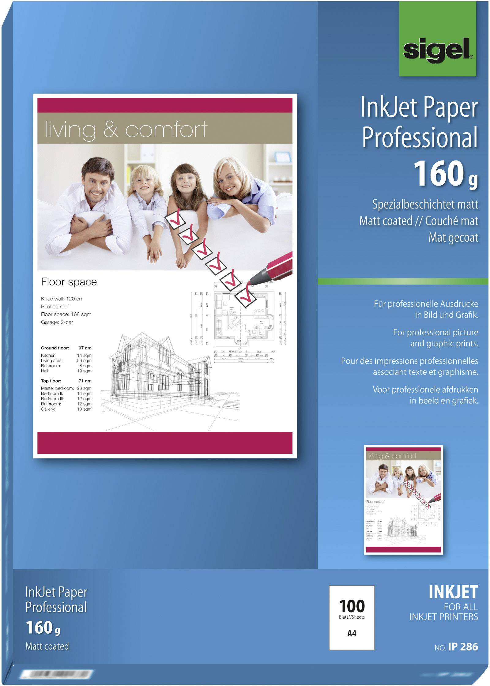 Sigel Inkjet Paper Professional IP286 Tintenstrahl Druckerpapier DIN A4 160 g/m² 100 Blatt Hochweiß