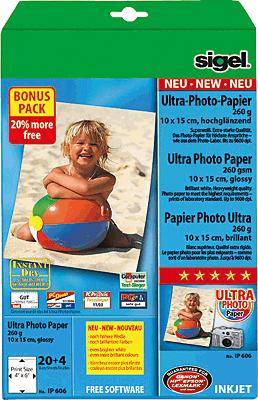SIGEL Inkjetpapier ULTRA IP606 10x15cm hochglänzend 24 Bl./Pack.