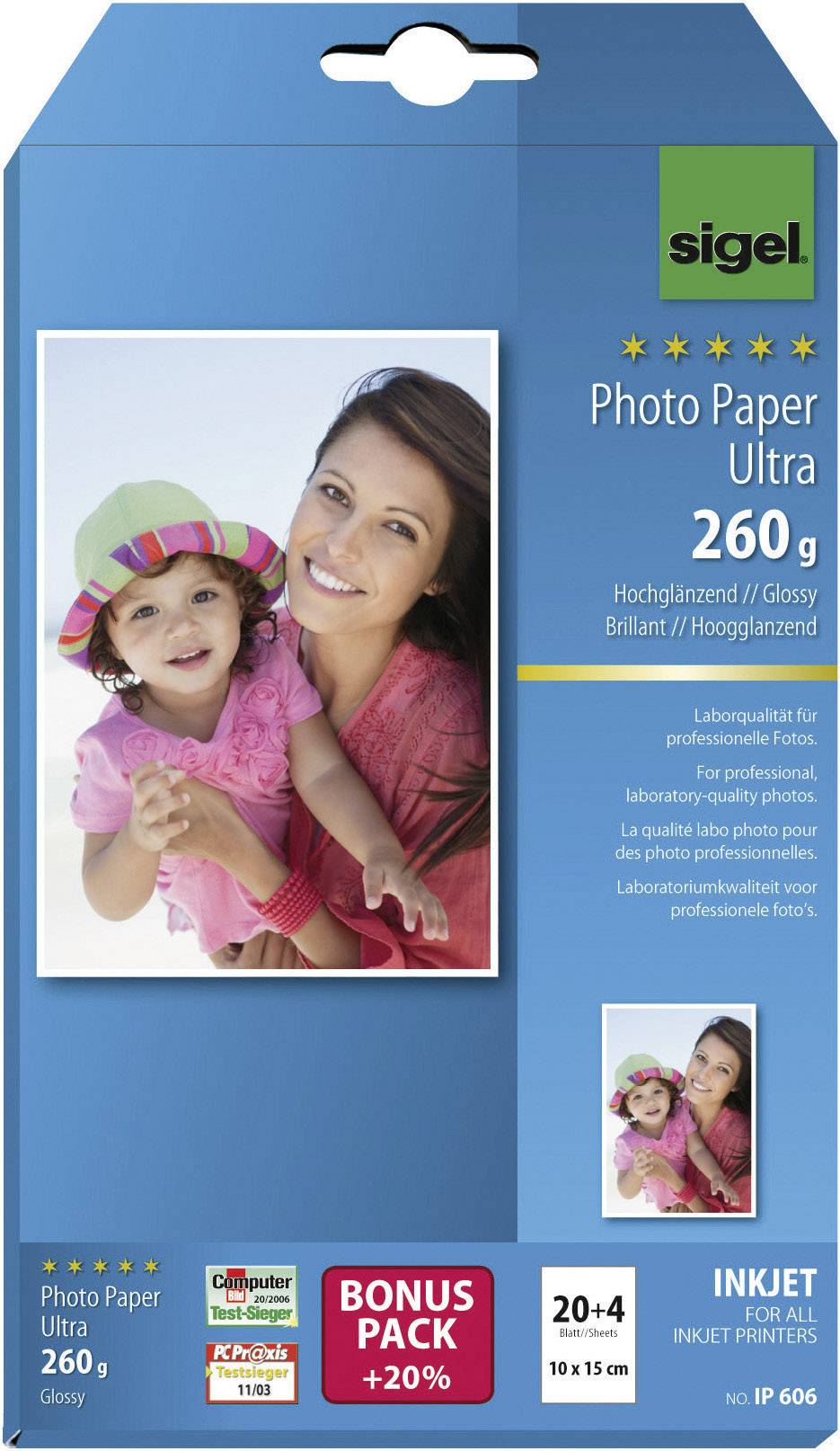 SIGEL Inkjetpapier ULTRA IP606 10x15cm hochglänzend 24 Bl./Pack.