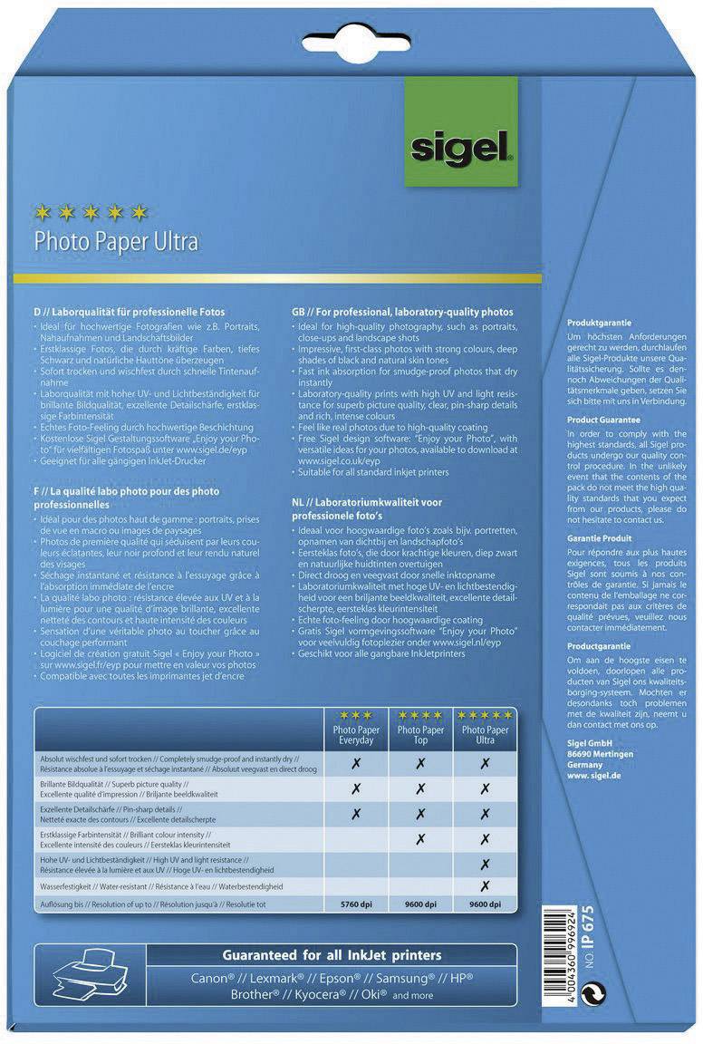 Sigel Fotopapier Ultra, IP675, , , , 20 Blatt