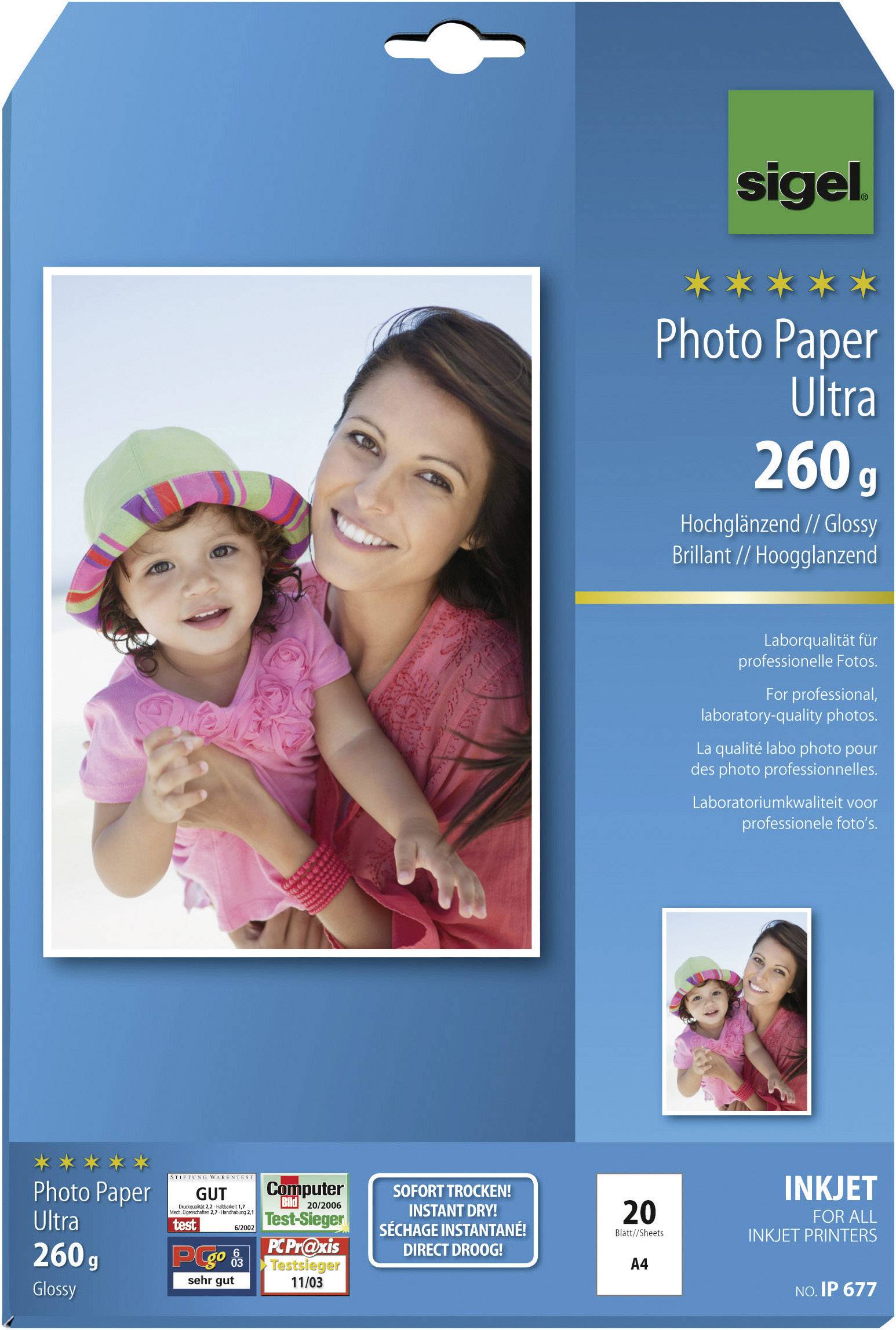 Sigel Photo Paper Ultra IP677 Fotopapier DIN A4 20 Blatt Hochglänzend