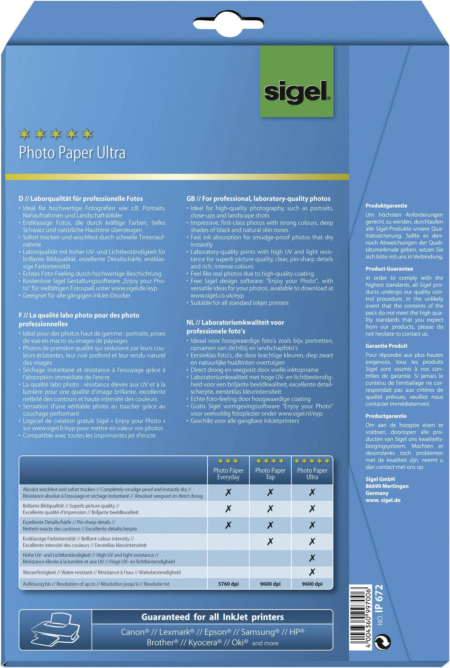 Sigel Fotopapier Ultra, IP672, , , , 20 Blatt