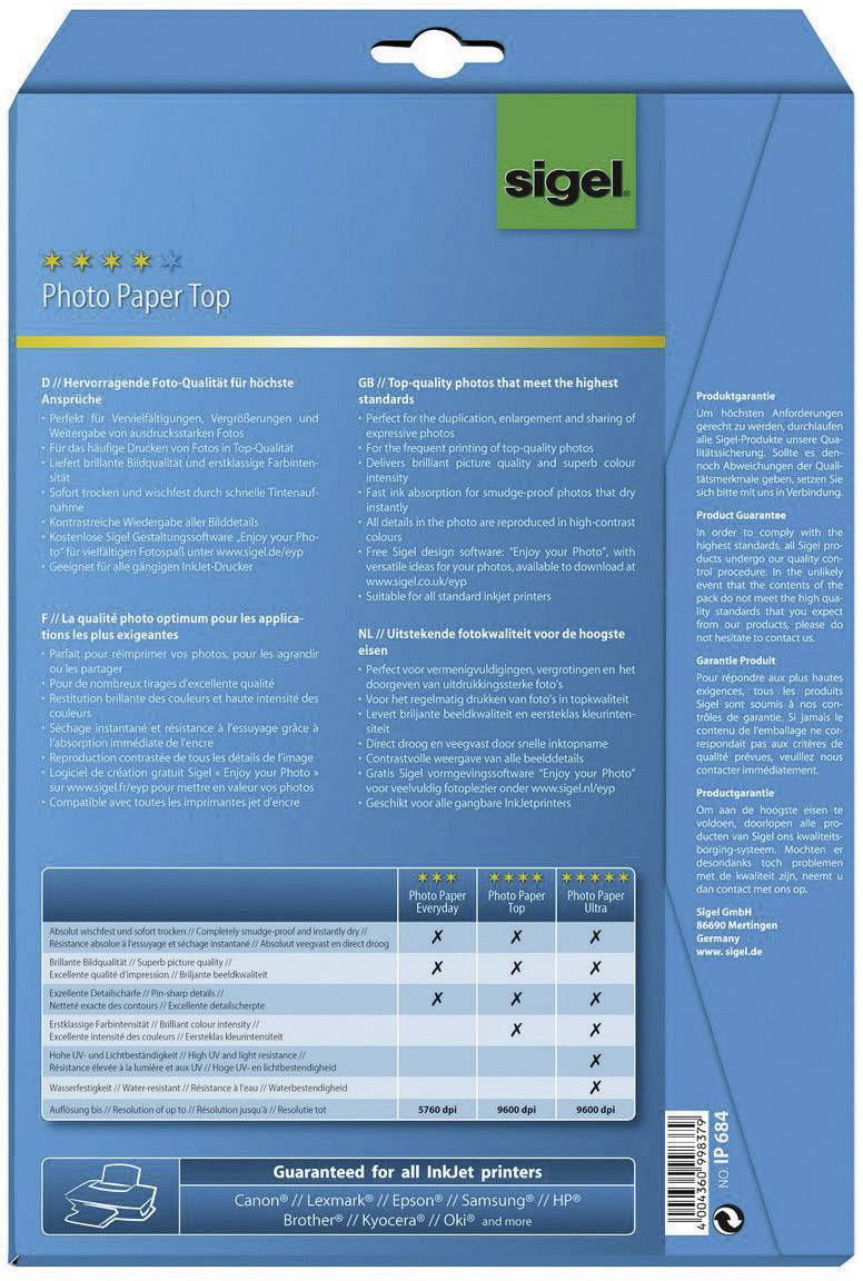 InkJet-Top-Photo-Papier A4 190g/qm seitenmatt 20 Blatt