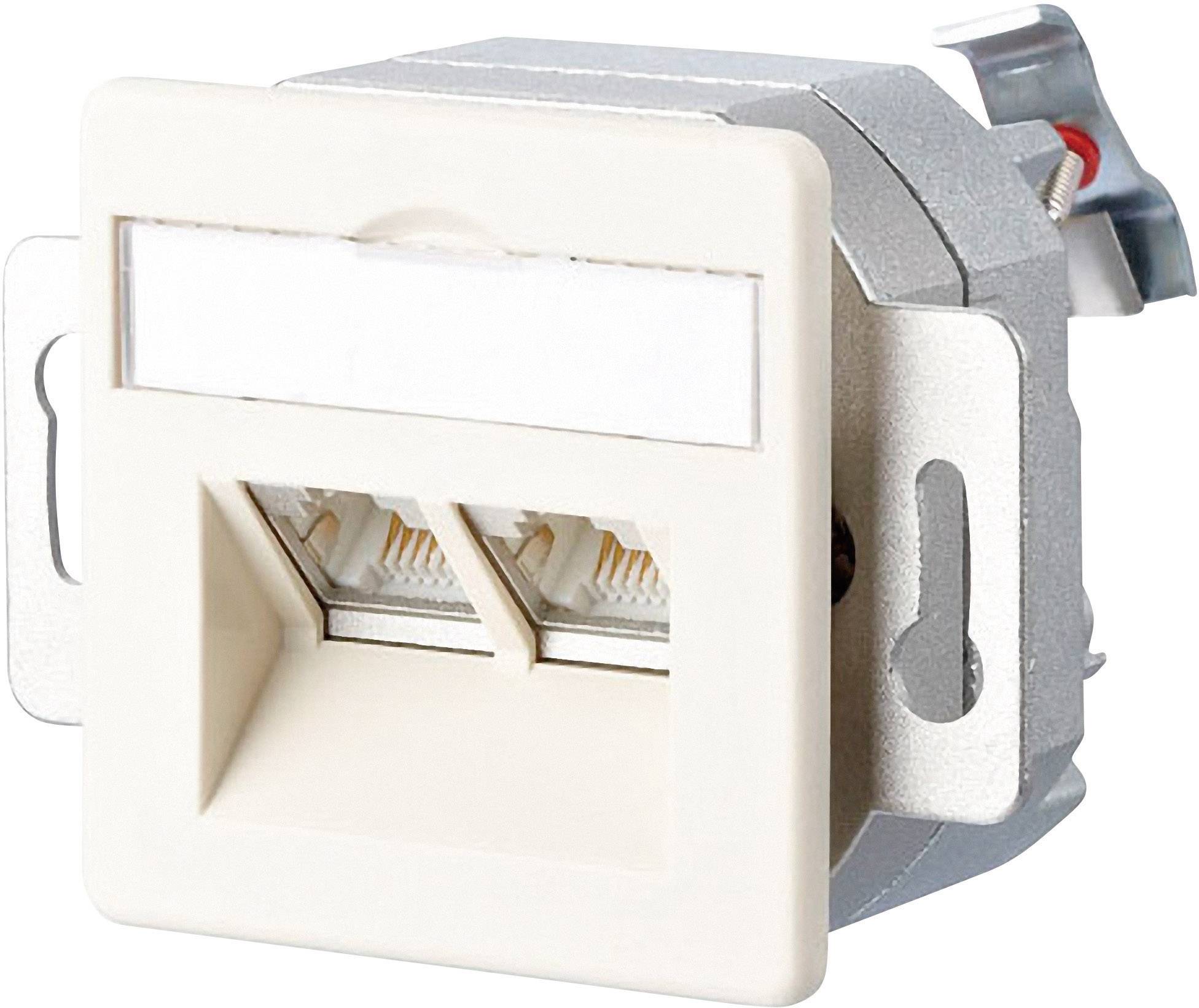 Metz Connect Netzwerkdose Unterputz Einsatz mit Zentralplatte Unbestückt 2 Port Perlweiß