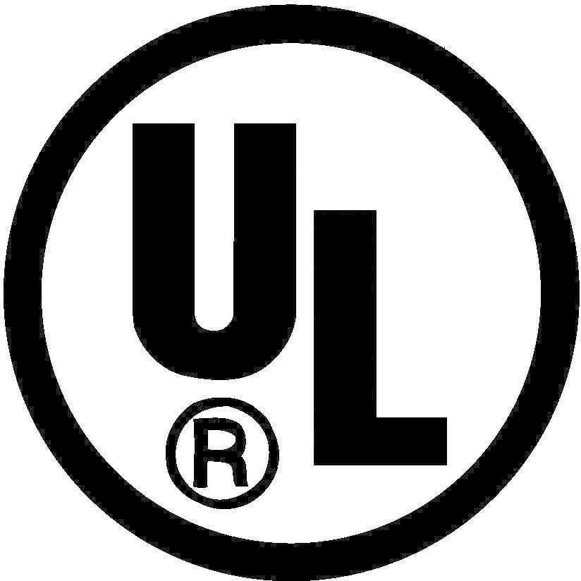 Das Bild zeigt das UL-Logo in einem Kreis. UL steht für 'Underwriters Laboratories', eine Organisation für Sicherheitszertifizierungen.