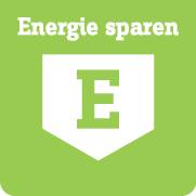 Grüner Hintergrund mit weißem Wappen und Buchstabe 'E'. Oben steht 'Energie sparen'.