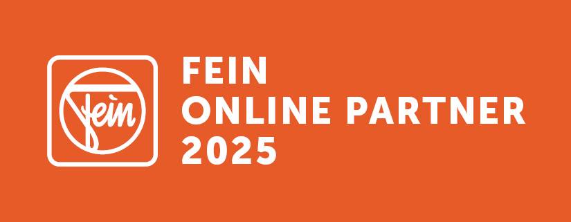 Orangenes Logo mit weißem Schriftzug: FEIN Online Partner 2025