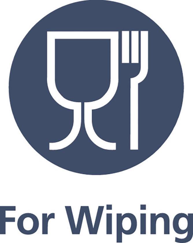 Symbol 'For Wiping' zeigt ein Glas und eine Gabel. Indikator für den Gebrauch zur Reinigung von Besteck oder Geschirr.