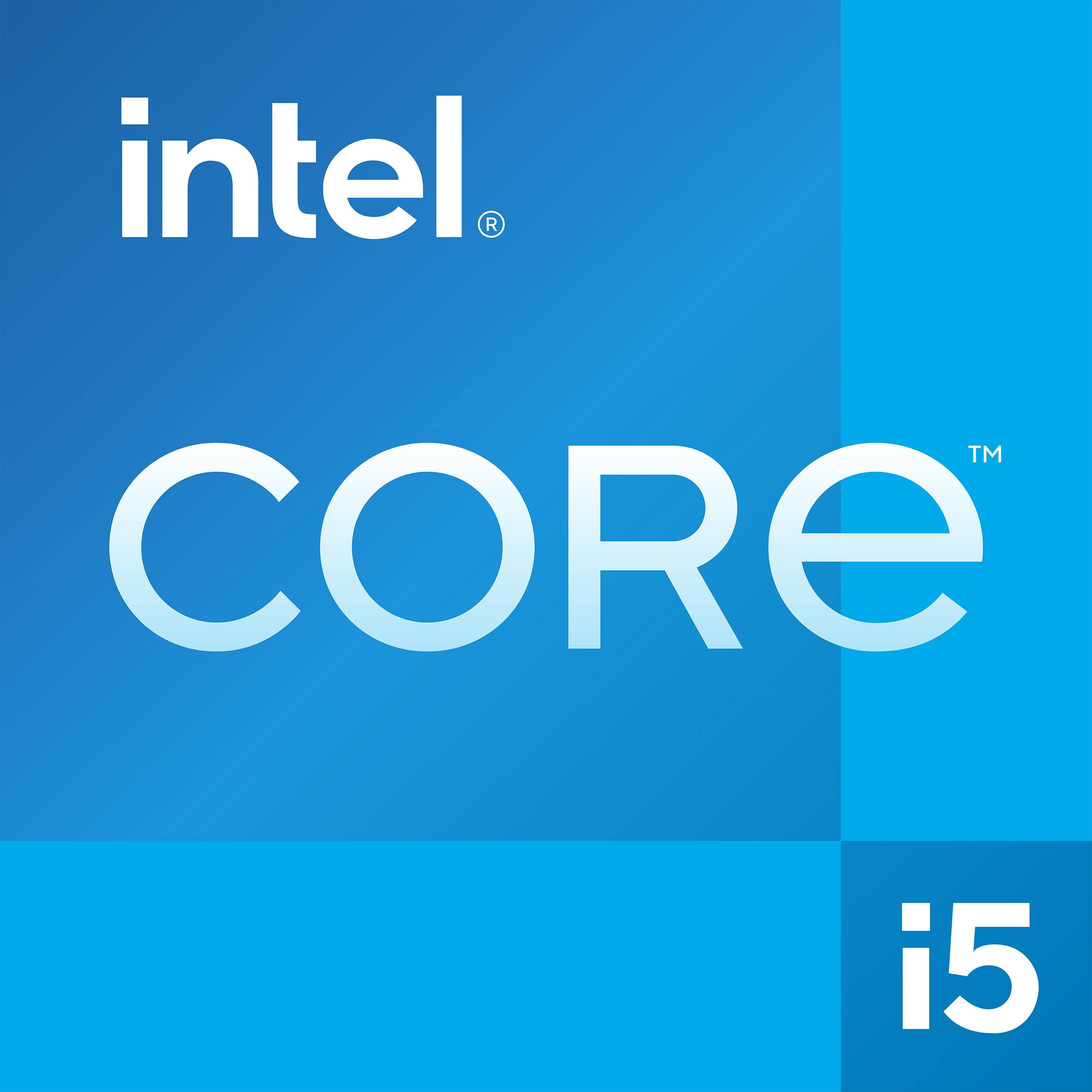 Intel Core i5 Logo auf blauem Hintergrund.