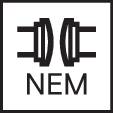 Ein Logo mit zwei stilisierten Magneten, die sich gegenüberstehen, über dem Text 'NEM'.