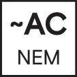 'AC NEM'-Logo mit schwarzem Hintergrund und weißer Schrift. Oben ein Symbol wie eine Welle.