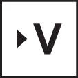 Symbol eines weißen Pfeils neben dem Buchstaben V auf schwarzem Hintergrund.