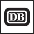 Schwarz-weißes Logo mit den Buchstaben 'DB' in einem ovalen Rahmen, steht für Deutsche Bahn.