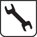 Ein einfaches, stilisiertes Symbol eines Schraubenschlüssels auf weißem Hintergrund, das typischerweise für Einstellungen oder Werkzeuge steht.