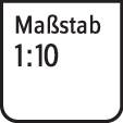 'Maßstab 1:10' ist auf einem weißen Hintergrund in Schwarz geschrieben.