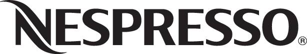 'NESpresso'-Logo in weißer Schrift auf schwarzem Hintergrund.
