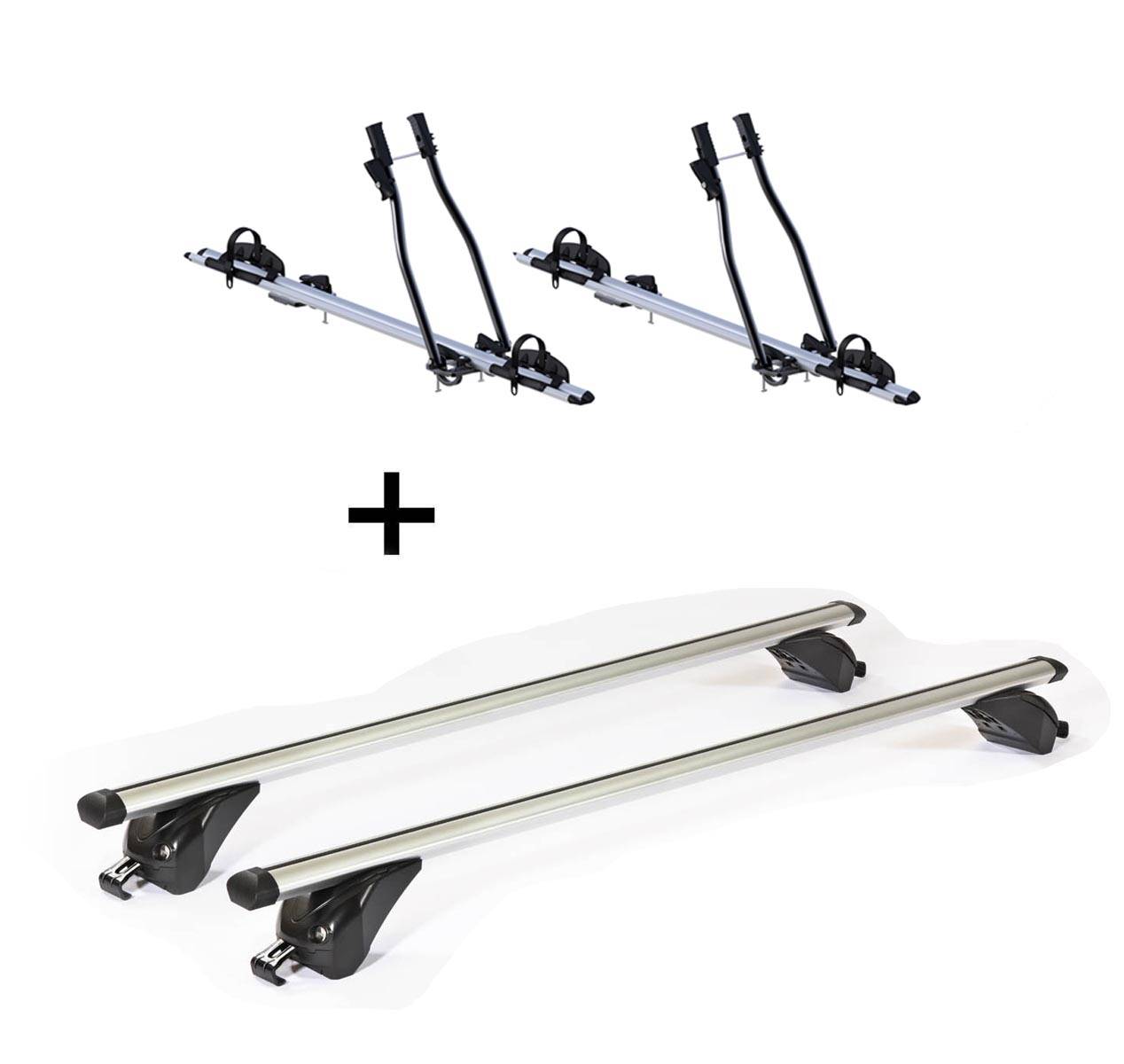 2x Fahrradträger SAGITTAR + Dachträger/Relingträger VDP KING1 kompatibel mit für Renault Koleos (5 Türer) ab 17