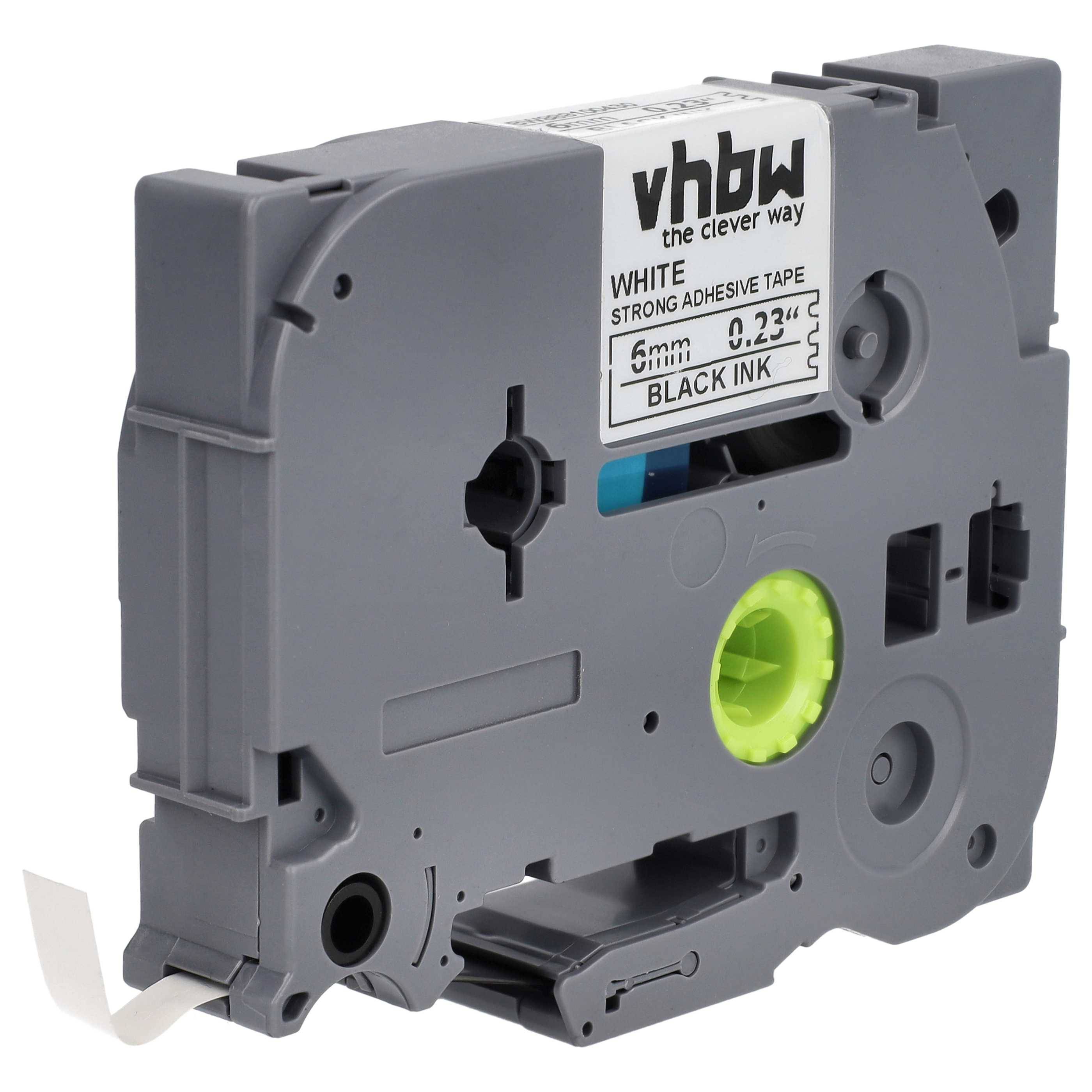 vhbw Schriftband-Kassette kompatibel mit Brother PT P750TDI, P700, P750, P750W Etiketten-Drucker 8m x 6mm Schwarz auf Weiß, Extra Stark, Laminiert