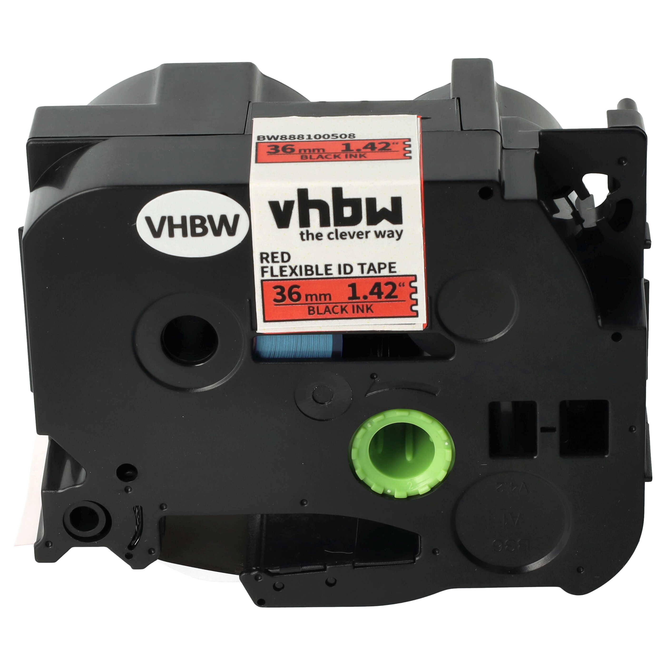 vhbw Schriftband-Kassette kompatibel mit Brother PT 9400, 9200PC, 9200DX, 9500 Etiketten-Drucker 8m x 36mm Schwarz auf Rot, Flexibel, Laminiert