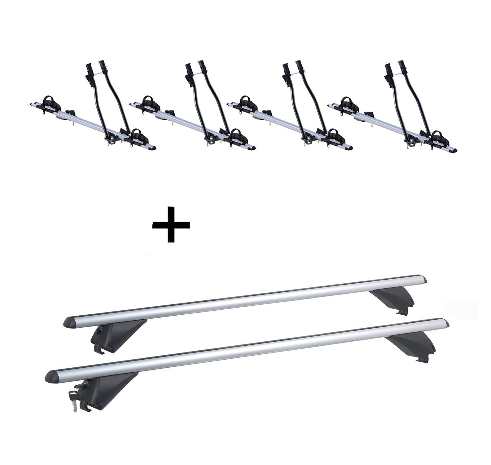 4x Fahrradträger SAGITTAR + Alu Dachträger RB003 kompatibel mit für Volvo XC60 (5Türer) 2008-2017