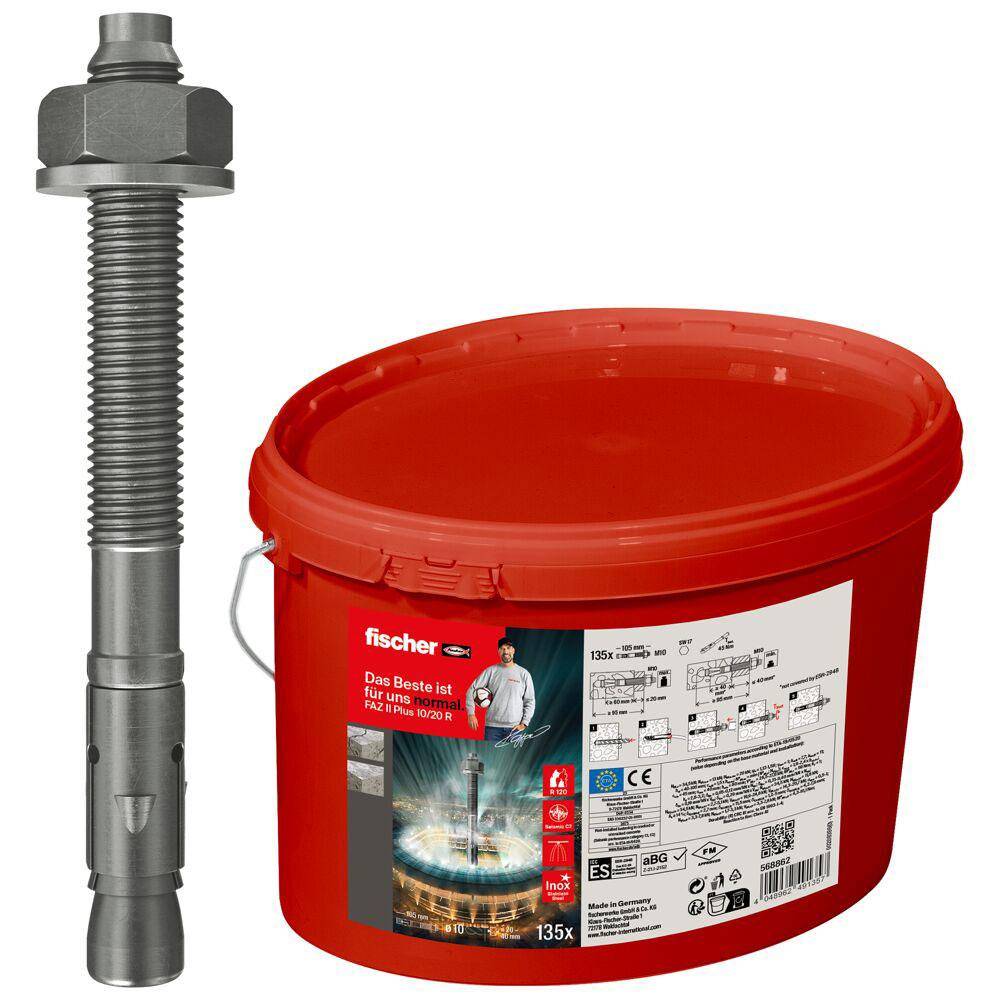 Bolzenanker FAZ II PLUS 10/20 R - nicht rostender Stahl - Bohrernenn-Ø 10 mm - Ankerlänge 105 mm - Inhalt 135 Stück - Preis per Eimer