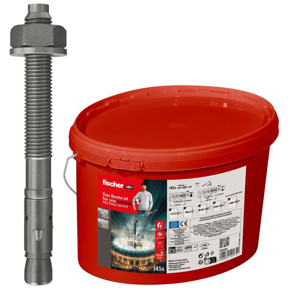 Bolzenanker FAZ II PLUS 10/10 R - nicht rostender Stahl - Bohrernenn-Ø 10 mm - Ankerlänge 95 mm - Inhalt 145 Stück - Preis per Eimer