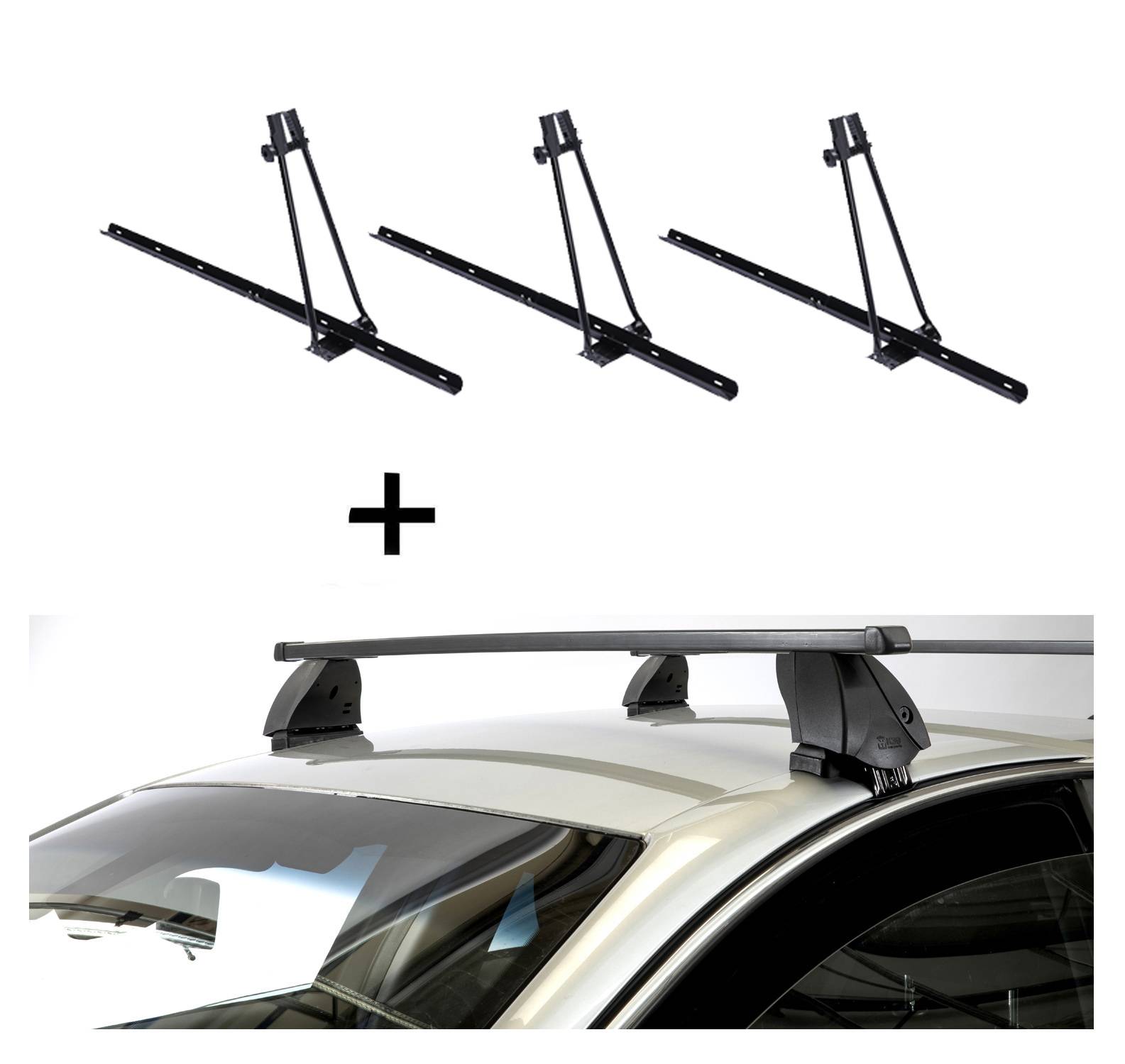3x Fahrradträger ORION + Dachträger K1 MEDIUM kompatibel mit für Mazda 121 (4Türer) 91-02