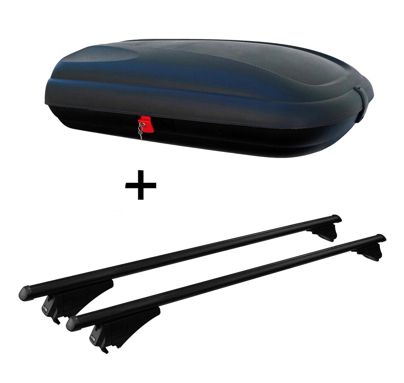 Dachbox VDPCA320 320Ltr carbonlook + Dachträger kompatibel mit für Opel Insignia Sportourer ab 09 aufliegende Reling