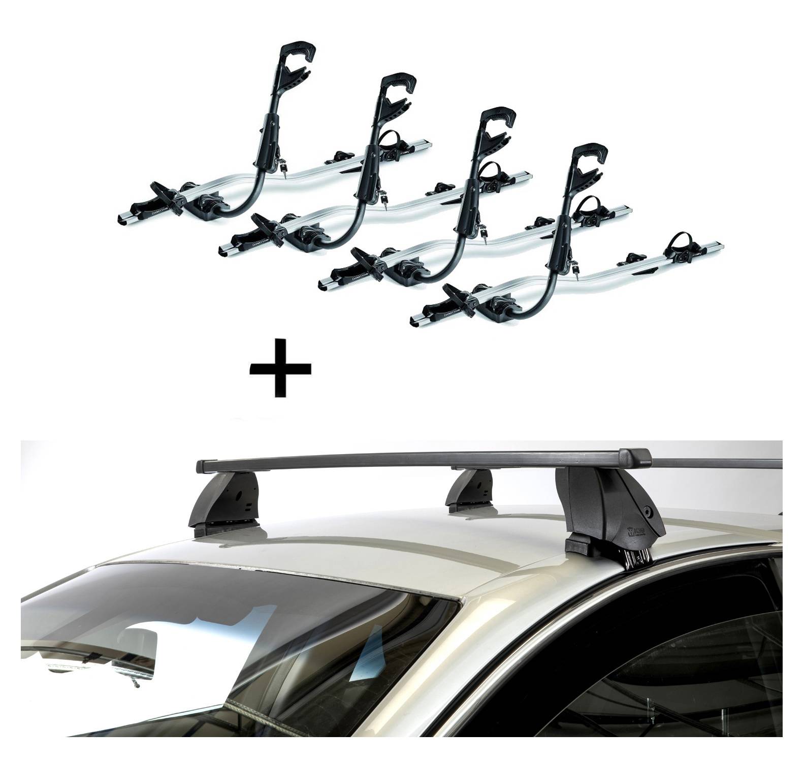 4x Fast Rider Alu Fahrradträger + Dachträger K1 MEDIUM kompatibel mit für Opel Corsa F (5 Türer) ab 2019