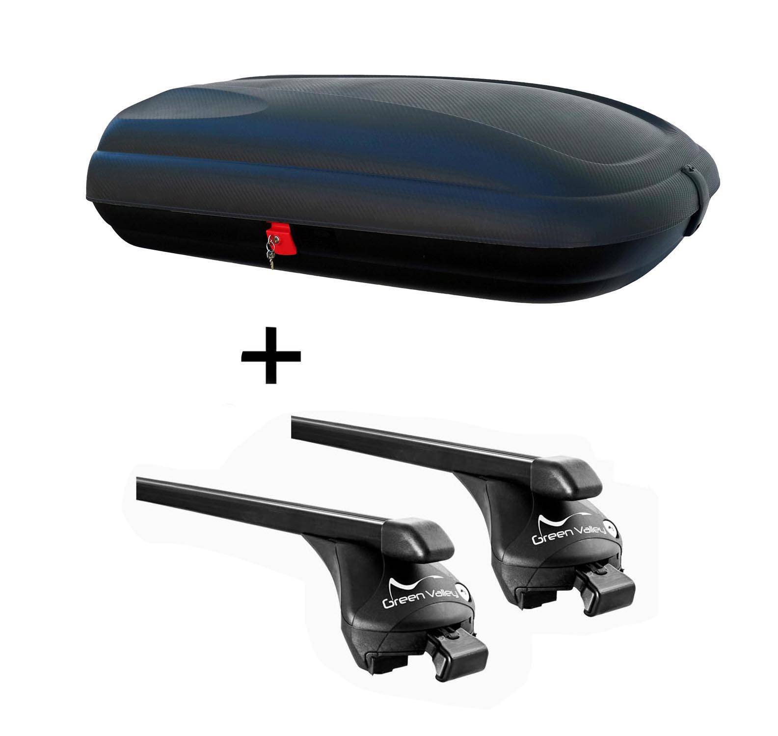 Dachbox VDPBA320 320Ltr carbonlook abschließbar + Relingträger Quick kompatibel mit für Ford Galaxy (Kombi 5 Türer) 2010-2015 aufl. Reling