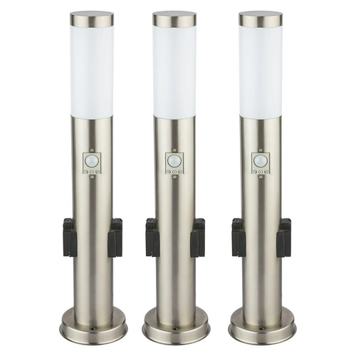 3er Set Edelstahl Steh Lampe Außen Steckdosen Bewegungsmelder Garten Wege Leuchte silber 3er Set Edelstahl Steh Lampe Außen Steckdosen Bewegungsmelder Garten Wege Leuchte silber