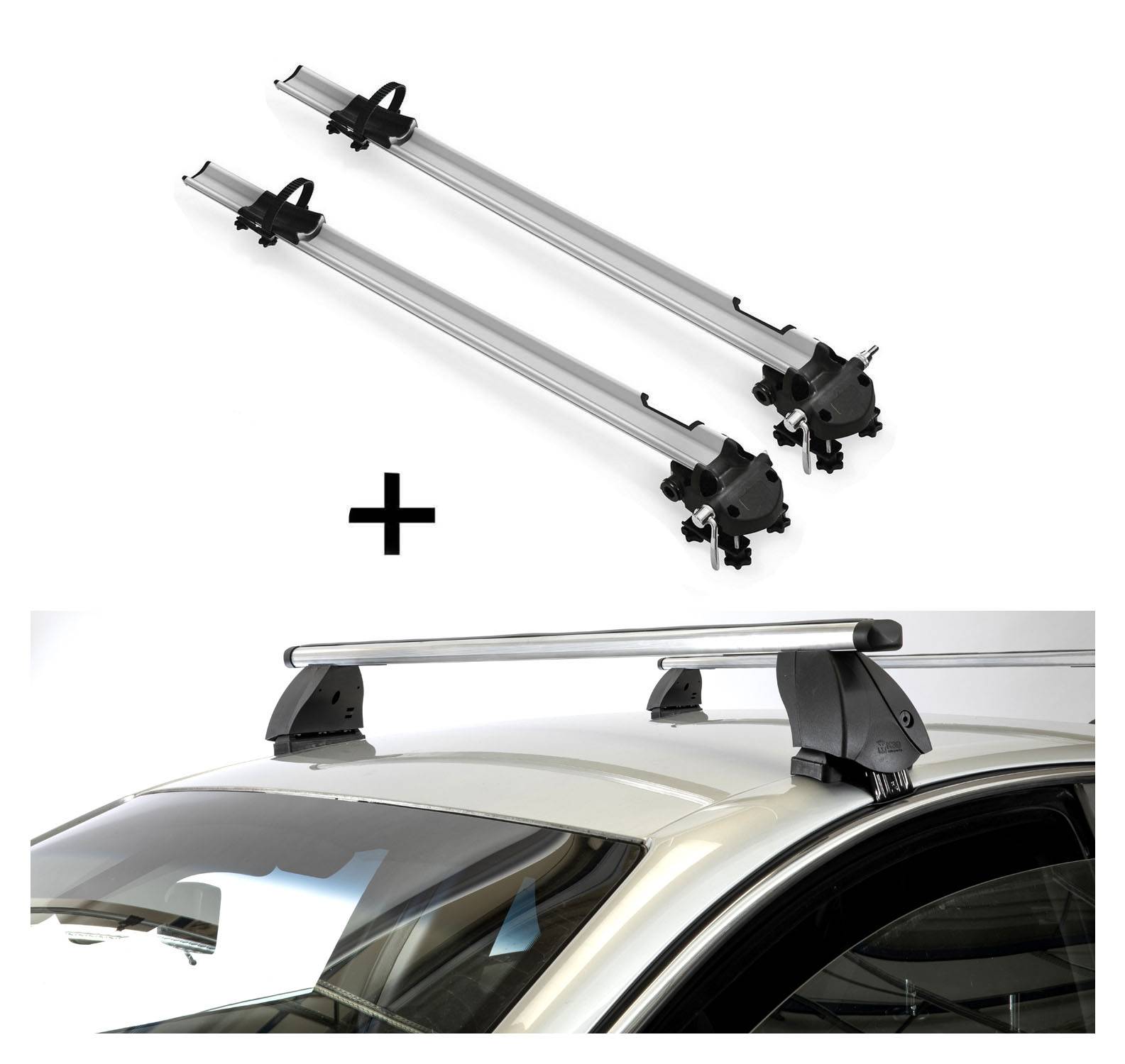 2x Fahrradträger Bike Pro + Dachträger K1 PRO Aluminium kompatibel mit für Renault Laguna II (4Türer) 00-08