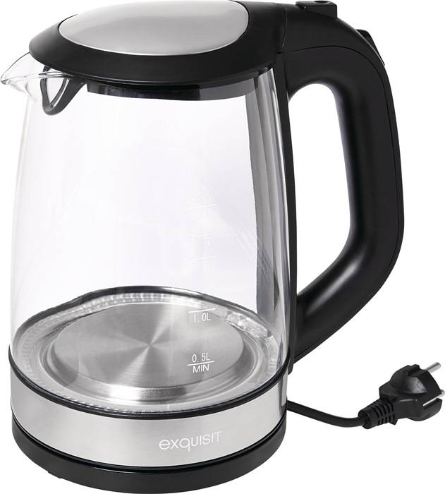 EXQUISIT 5010060 Wasserkocher WK 3501 swg 2200 W schwarz ,2 l 1,1 kg Glas, Edels
