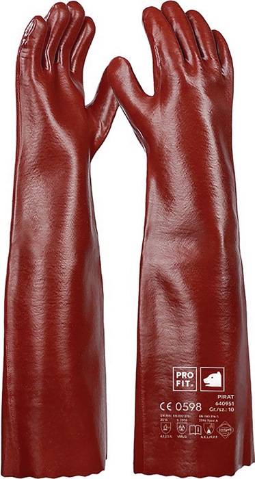PRO FIT 640951-10 Chemikalienschutzhandschuhe Pirat Größe 10 rotbraun PVC EN 388