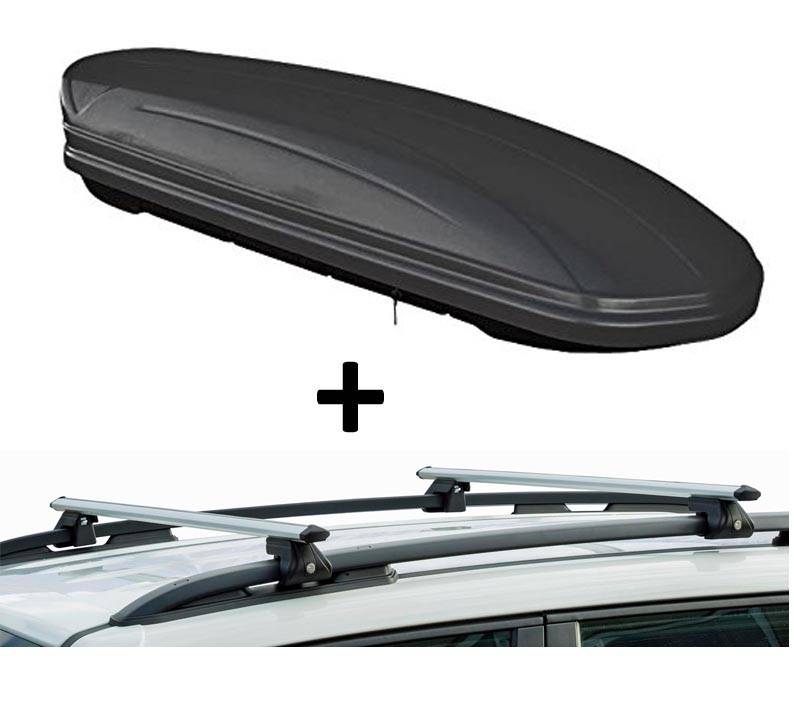Dachbox VDPMAA460 460Ltr schwarz matt abschließbar + Dachträger CRV135A kompatibel mit für Seat Leon III Kombi (5 Türer) ab 2014