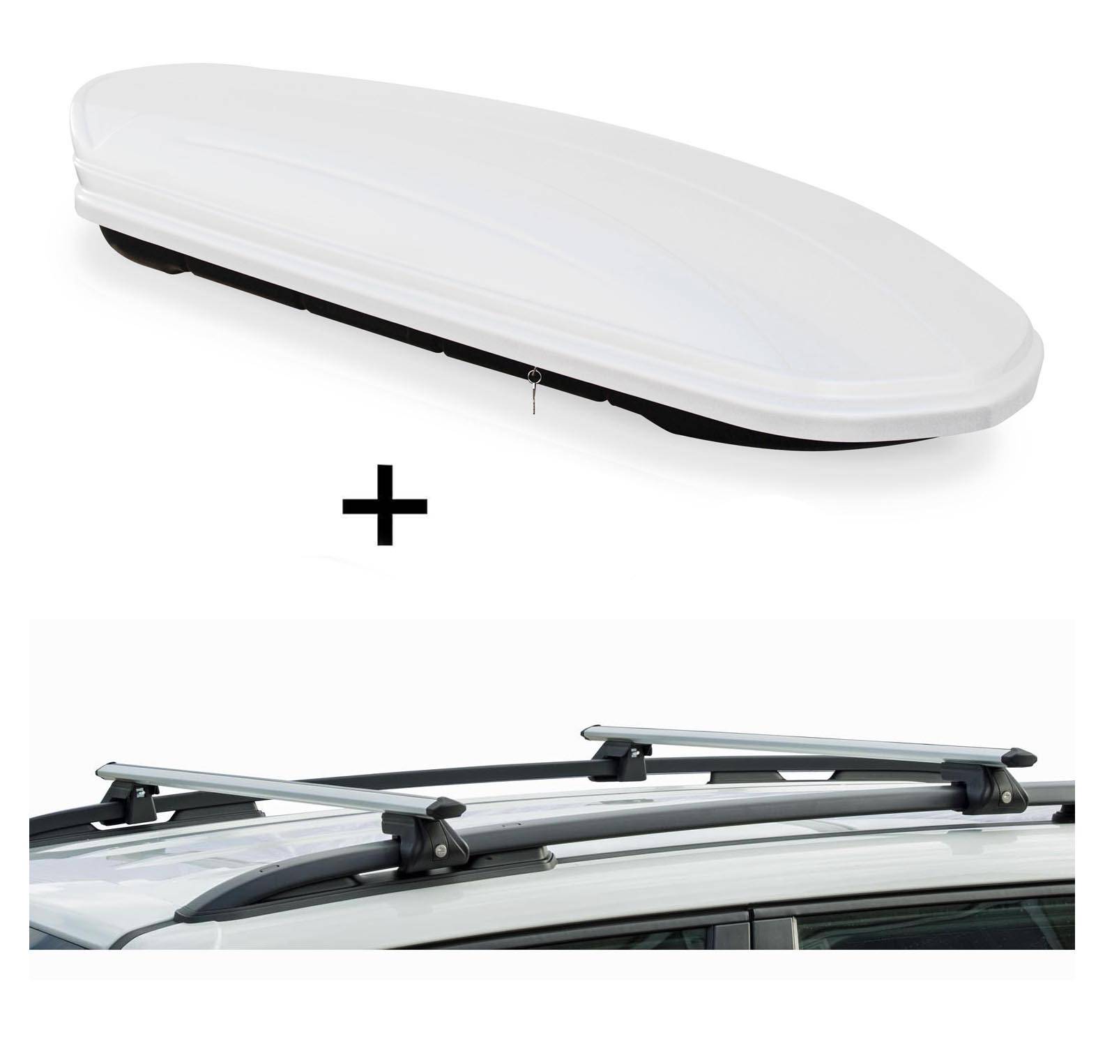 Dachbox VDPMAA460 460Ltr weiß abschließbar + Dachträger CRV120 kompatibel mit für Ford Mondeo Kombi (5 Türer) 2007-2014
