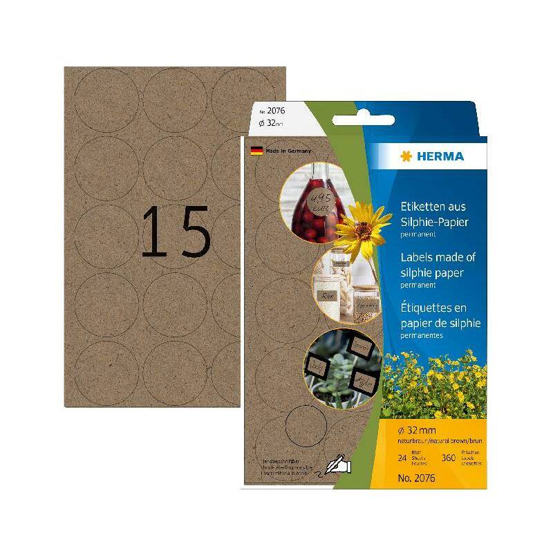 HERMA Vielzweck-Etiketten Silphie, Durchmesser: 32 mm, braun