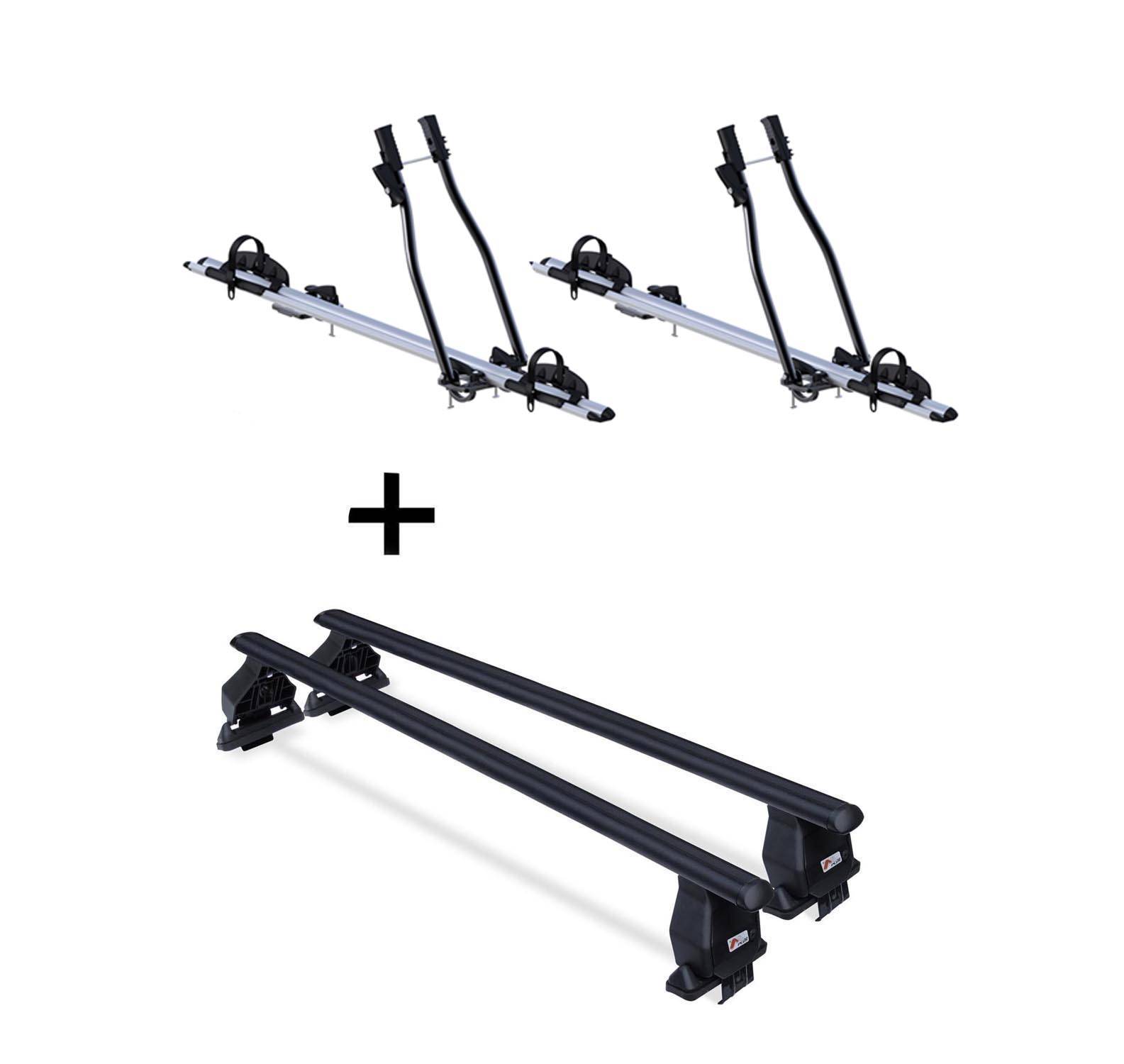 2x Fahrradträger SAGITTAR + Dachträger Menabo Tema Stahl kompatibel mit für VW Polo VI (5 Türer) ab 2017